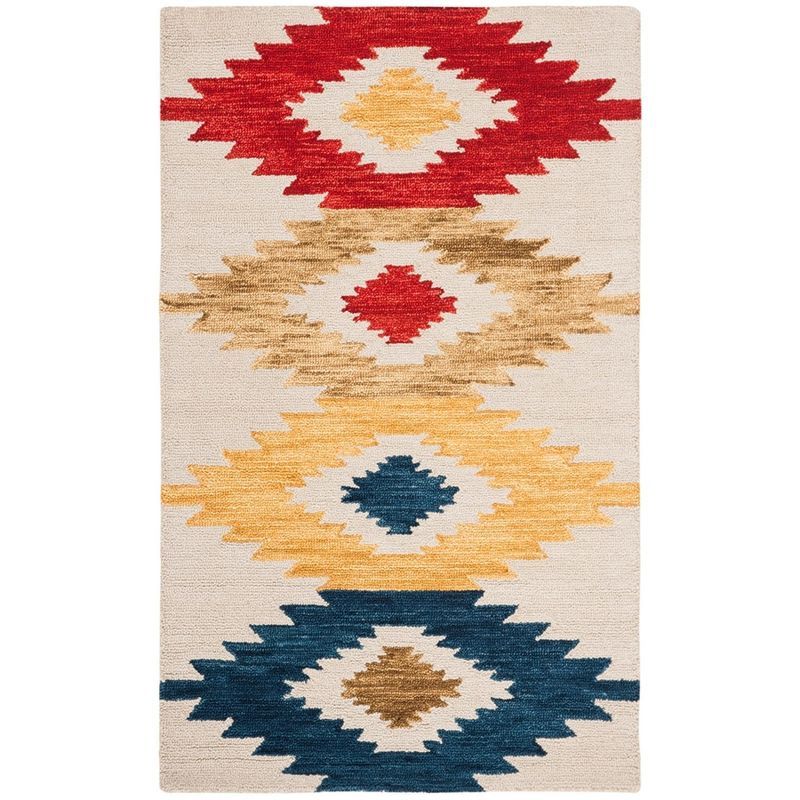 Ivory Multicolor Handmade Wool 4' x 6' Reversible Area Rug