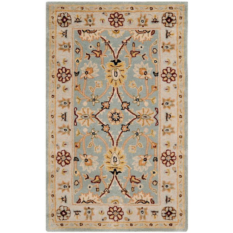 Elegant Light Blue & Ivory Tufted Wool Rectangular Rug, 3' x 5'