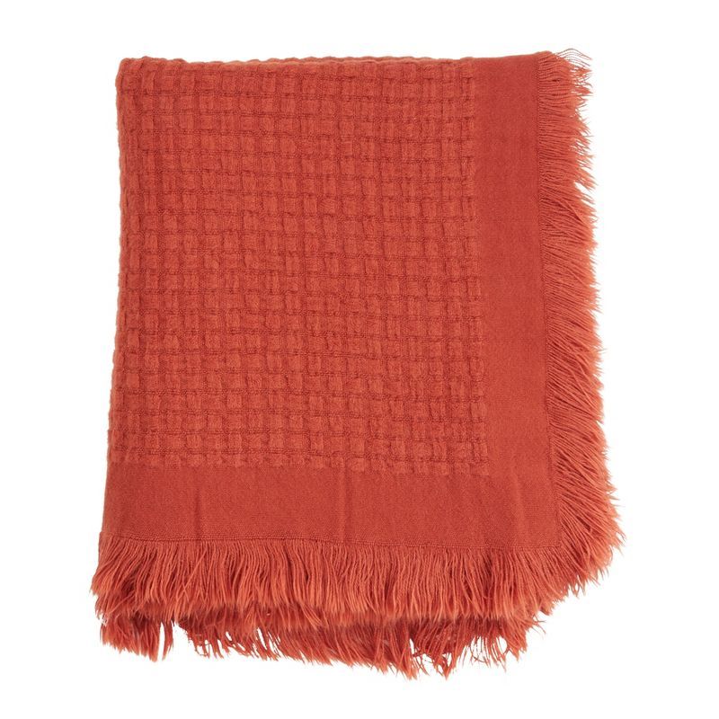 Burnt Orange Cotton Waffle Weave Throw Blanket with Fringe