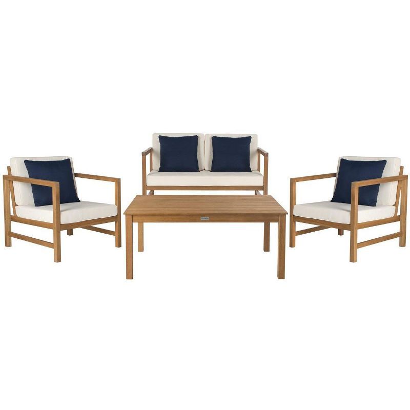 Montez 4-Piece Teak Brown and Beige Outdoor Set with Accent Pillows