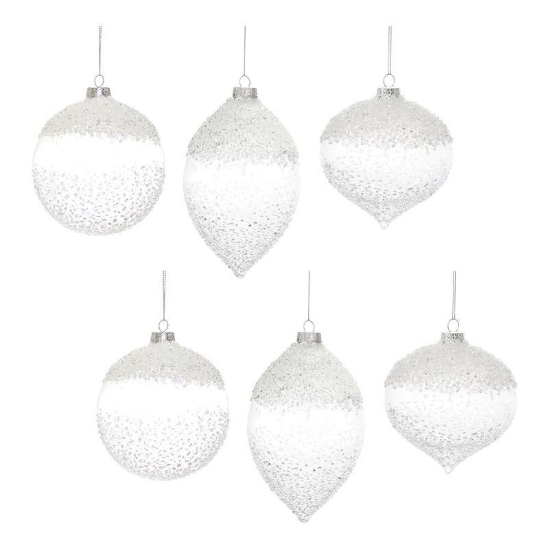 White Beaded Glass Drop Ornaments Set of 6