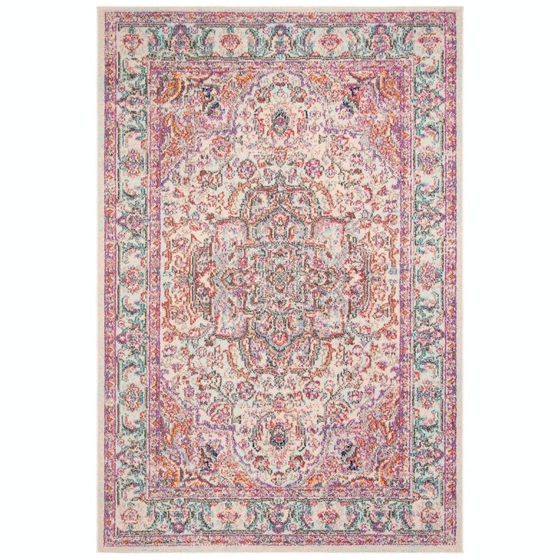 Madison Beige and Fuchsia Synthetic 4' x 6' Rectangular Rug