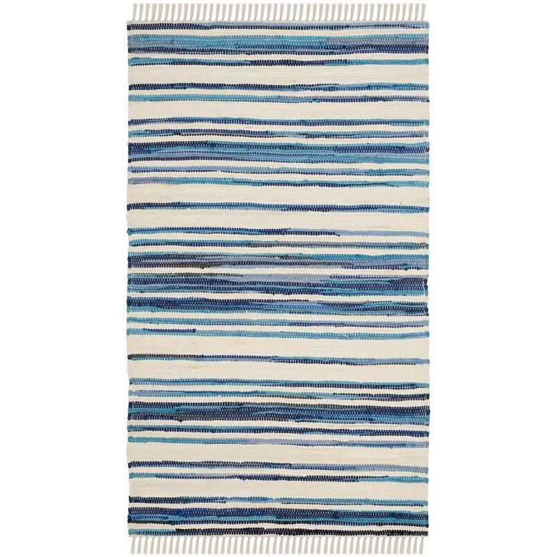 Ivory & Blue Handwoven Stripe Accent Rug - 2' x 3'