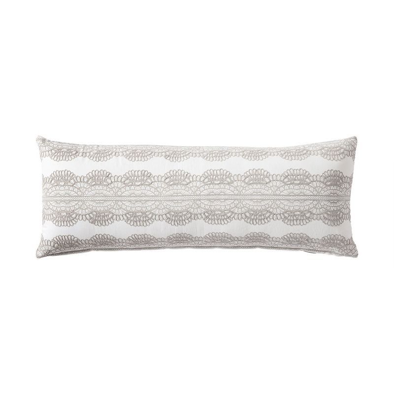 Taupe Lace Cotton and Linen Long Throw Pillow