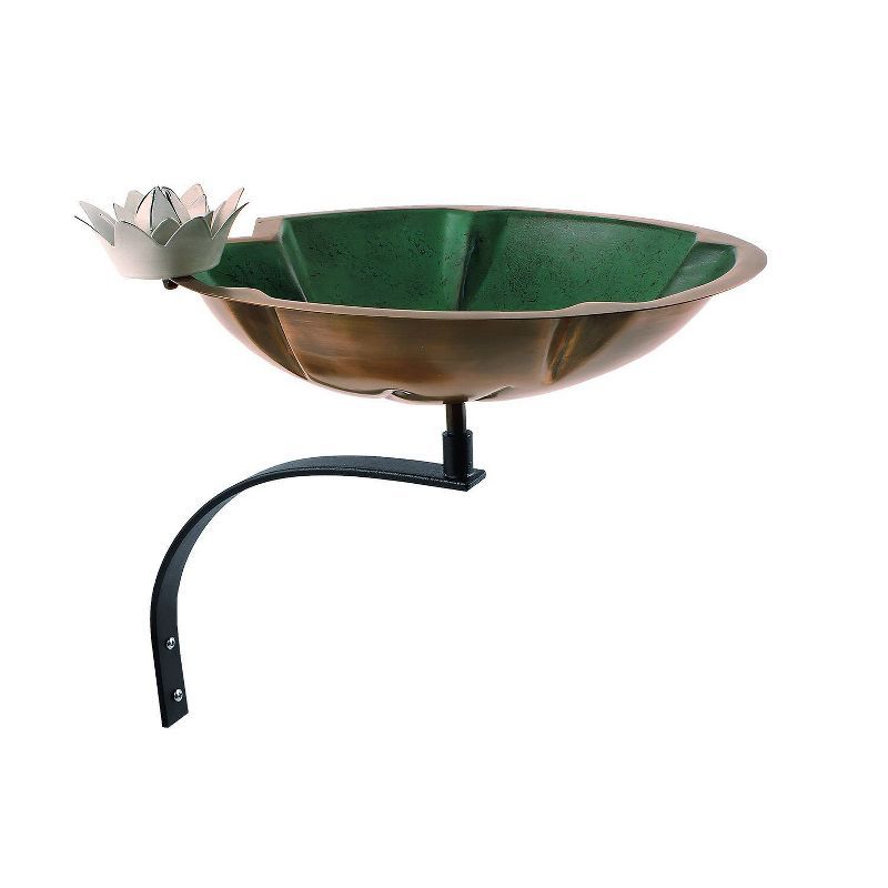 Copper and Green Lilypad Birdbath with Wall Mount Bracket