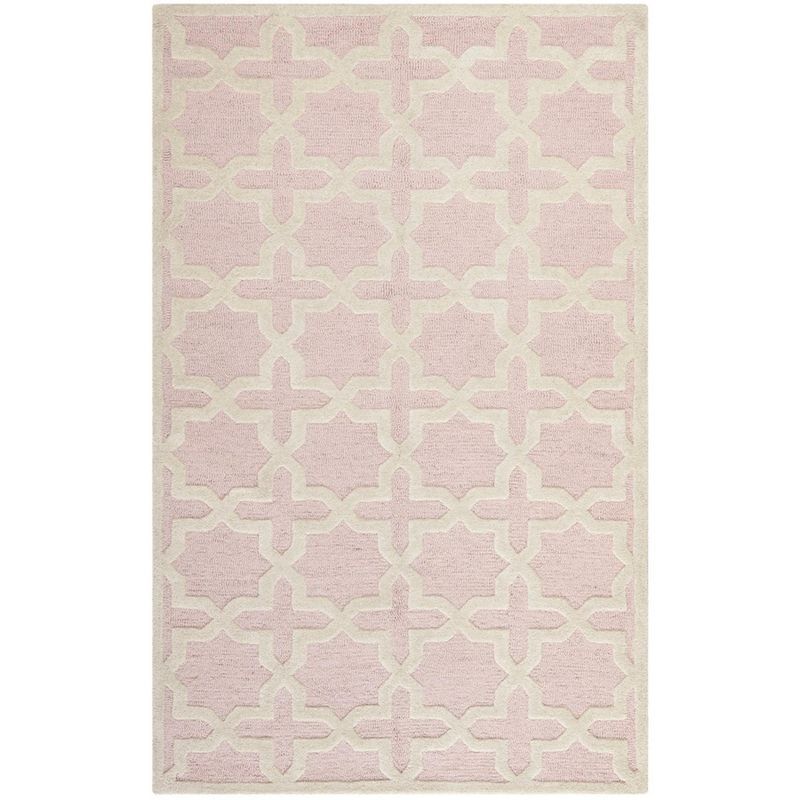 Ivory and Pink Hand-Tufted Wool Area Rug 4' x 6'