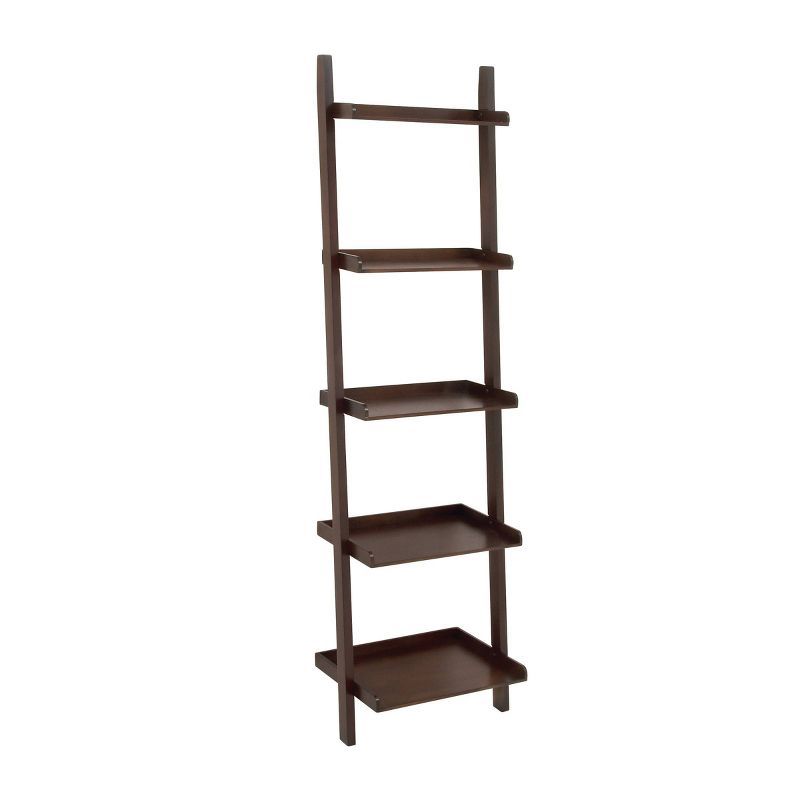 69" Brown Wooden 5-Tier Ladder Shelf