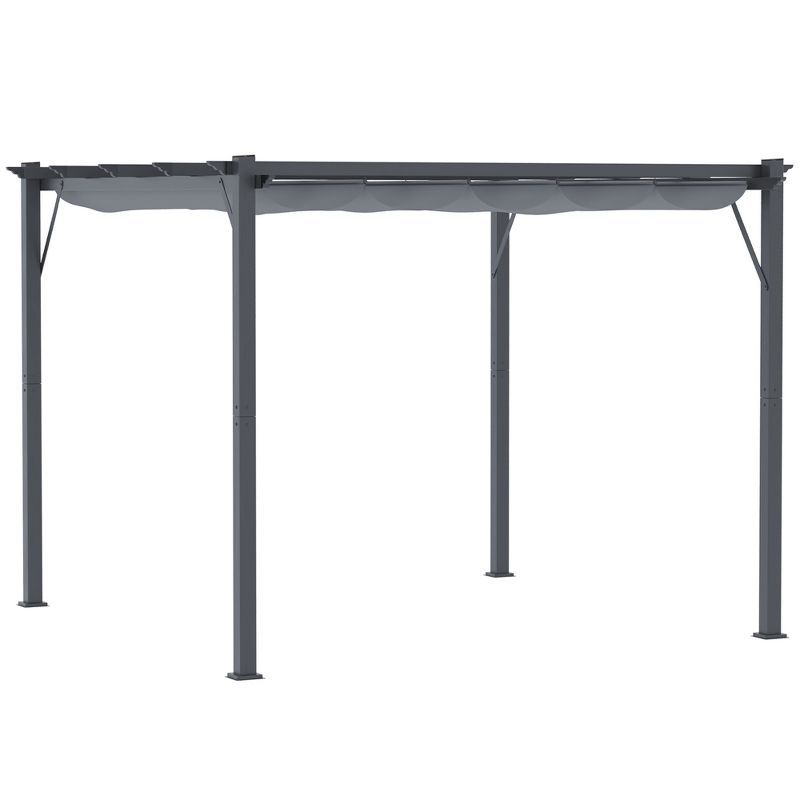 Dark Gray Aluminum Pergola with Retractable Canopy, 10' x 10'