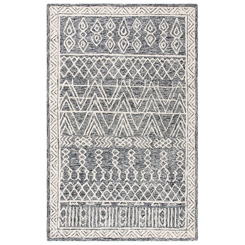 Harmonious Hues Abstract Black Wool 4' x 6' Hand-Tufted Rug