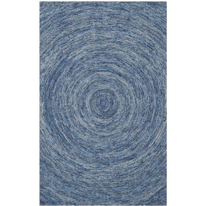 Dark Blue Hand-Tufted Wool Geometric Area Rug, 4' x 6'