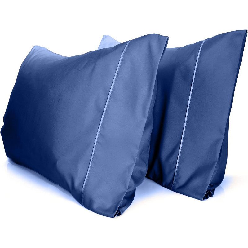 Navy Blue Cotton Satin Standard/Queen Pillowcase Set