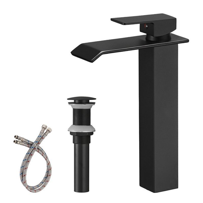 Matte Black Tall Waterfall Vessel Sink Faucet with Pop-Up Drain