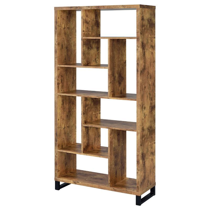 Antique Nutmeg and Black Transitional Bookcase with Cubes