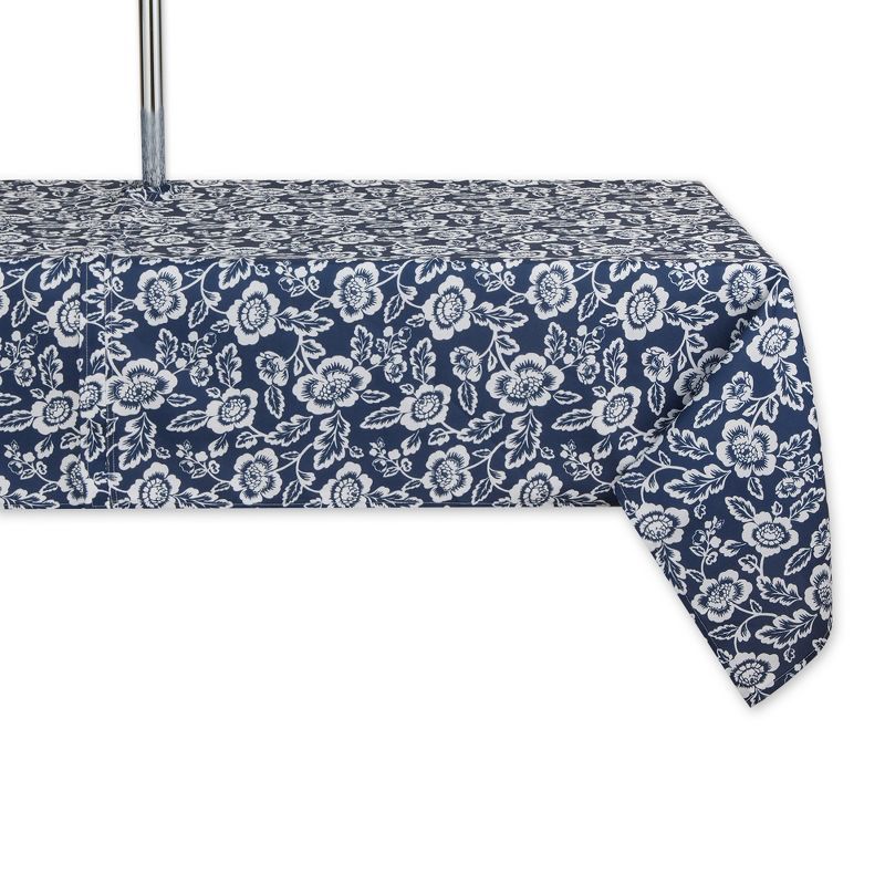 Nautical Blue Floral Print Fabric Outdoor Tablecloth with Zipper, 60x84