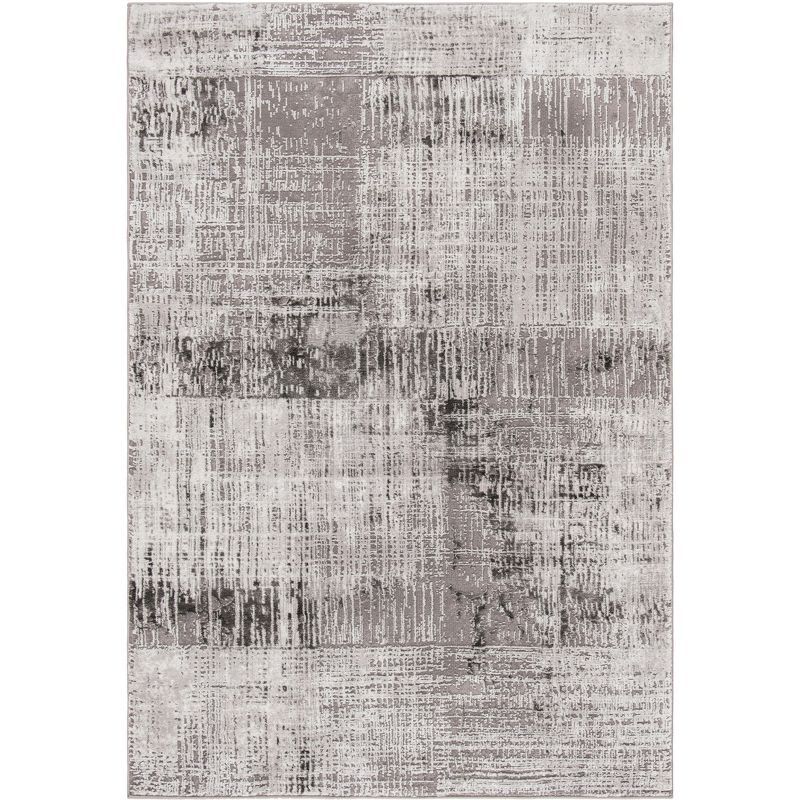 Gray and Dark Gray Abstract Synthetic Area Rug