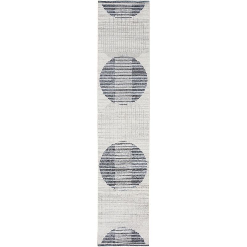 Astra Mid-Century Modern Ivory Blue Washable Geometric Runner Rug