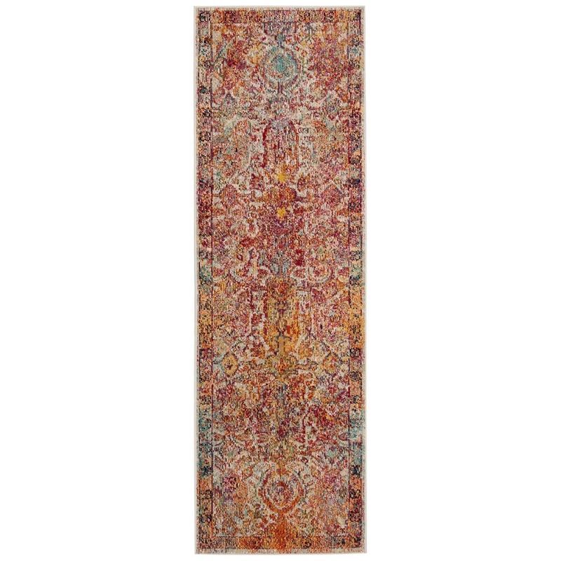 Light Blue and Orange Floral Motif Tufted Area Rug