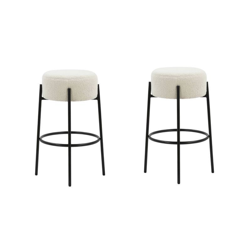 Isaac 24" White Boucle Backless Bar Stools with Metal Frame, Set of 2