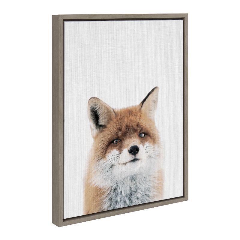 Gray Framed Canvas Fox Print for Kids Room