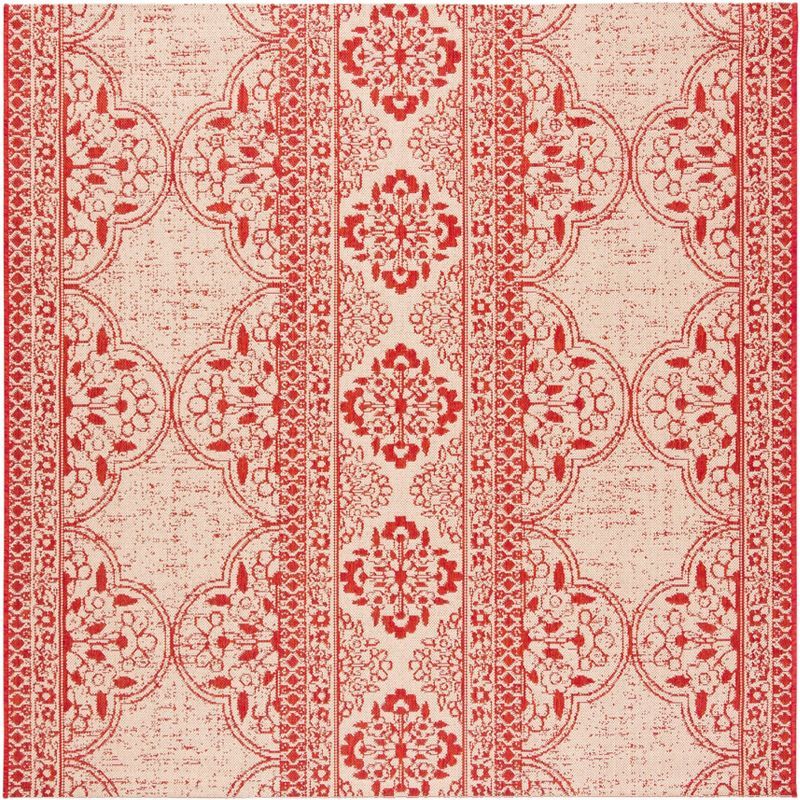 Red and Cream Square Synthetic Outdoor Area Rug