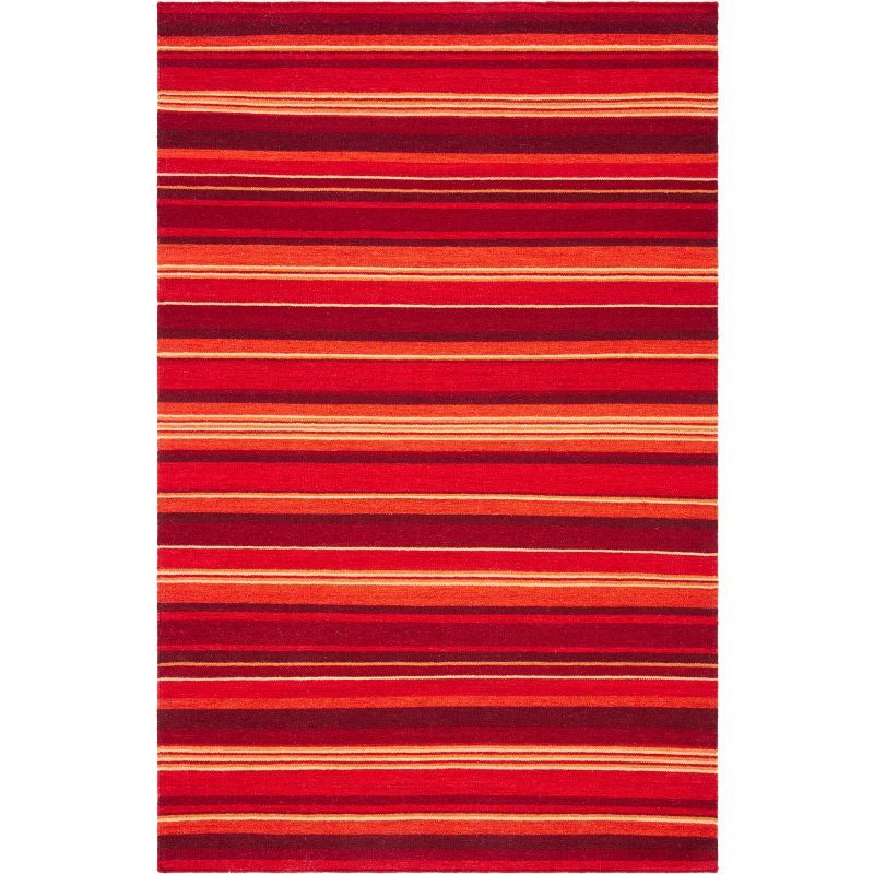 Red Striped Wool 4' x 6' Flat Woven Reversible Area Rug