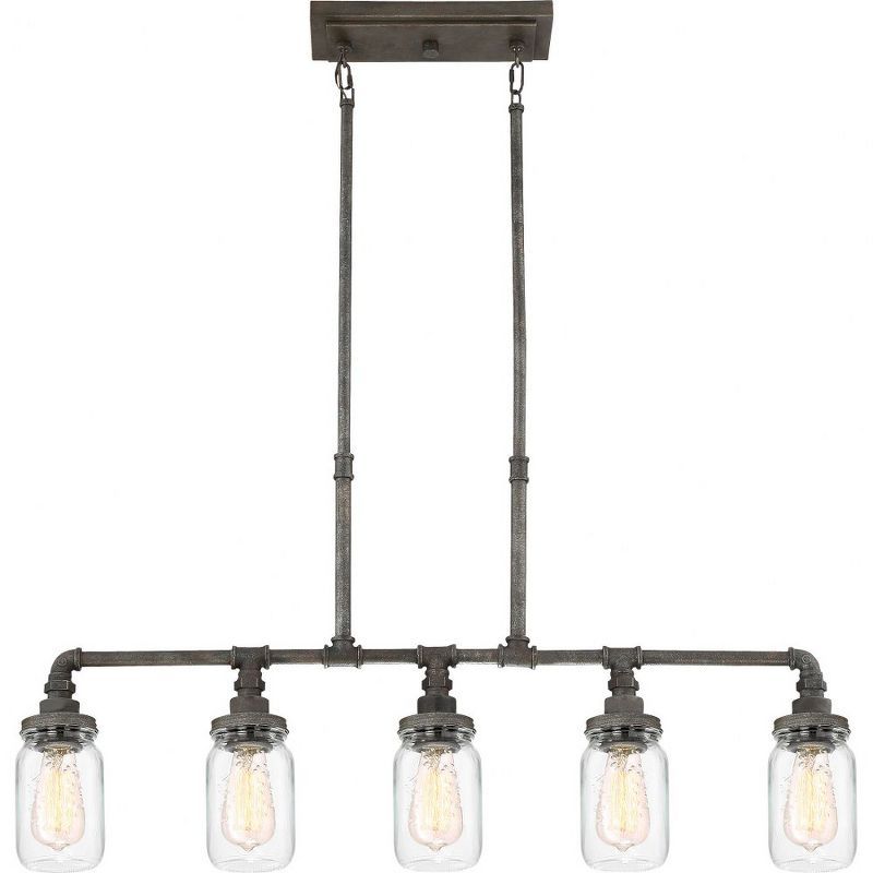 Rustic Black 38" Industrial 5-Light Island Chandelier with Mason Jars