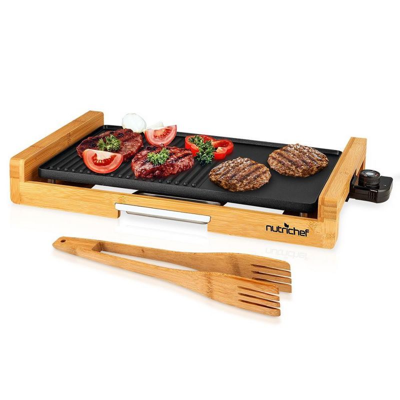 NutriChef Smokeless Electric Bamboo Grill with Non-Stick Plate