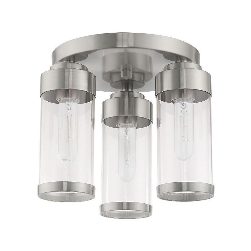 Brushed Nickel 3-Light Flush Mount with Clear Glass Shades