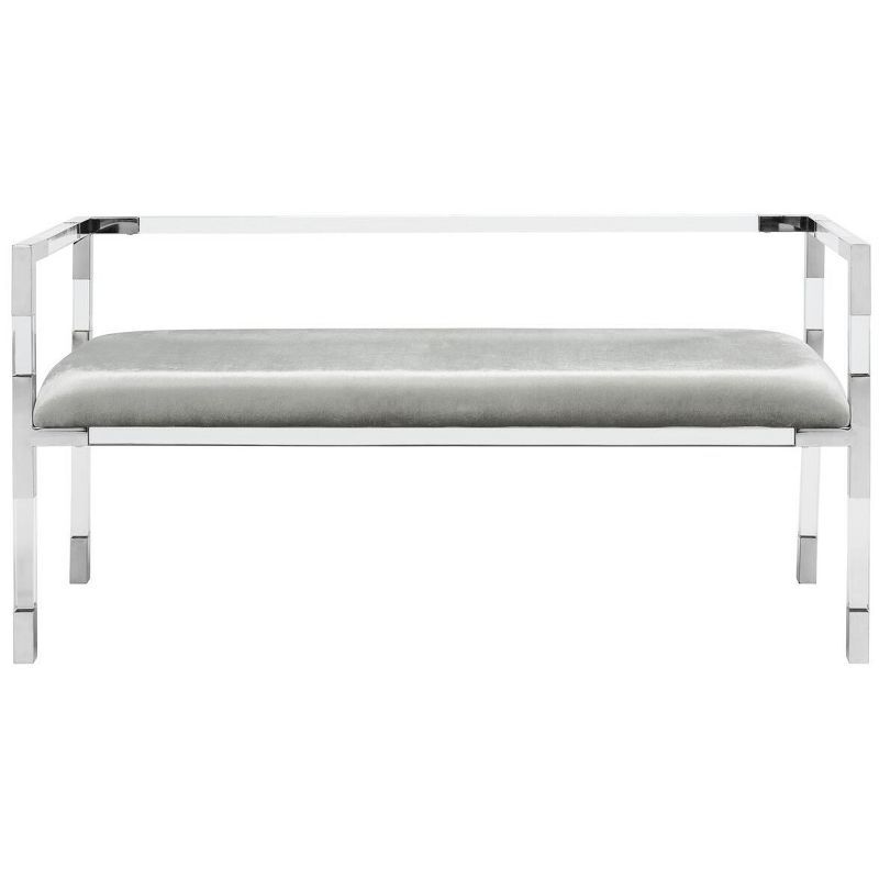 Anastasia Gray Upholstered Acrylic Bench with Brass Accents