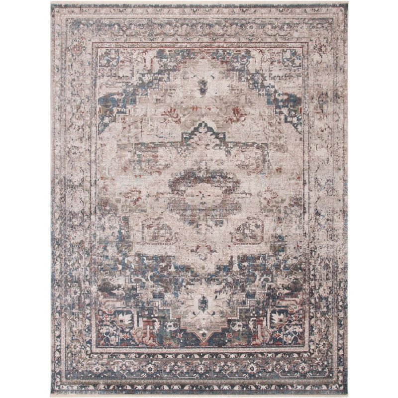 Ivory and Blue Hand-Knotted Rectangular 8' x 10' Area Rug