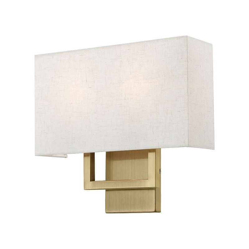 Antique Brass 2-Light Sconce with Oatmeal Fabric Shade
