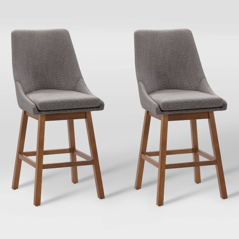 Boston High Back Light Gray Fabric Counter Barstools, Set of 2