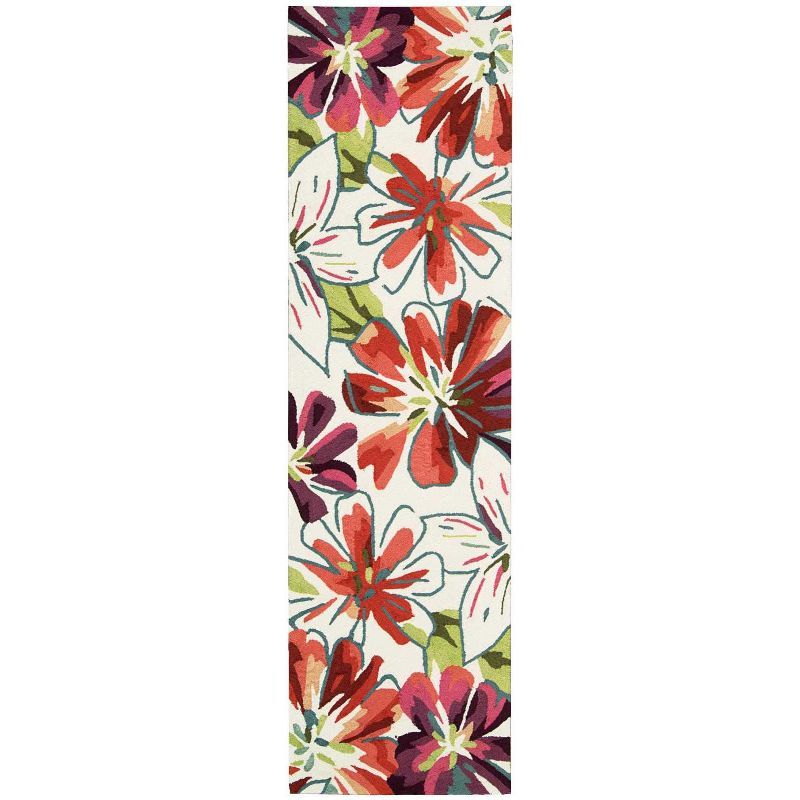 Ivory and Multicolor Cotton Synthetic 2'3" x 8' Area Rug