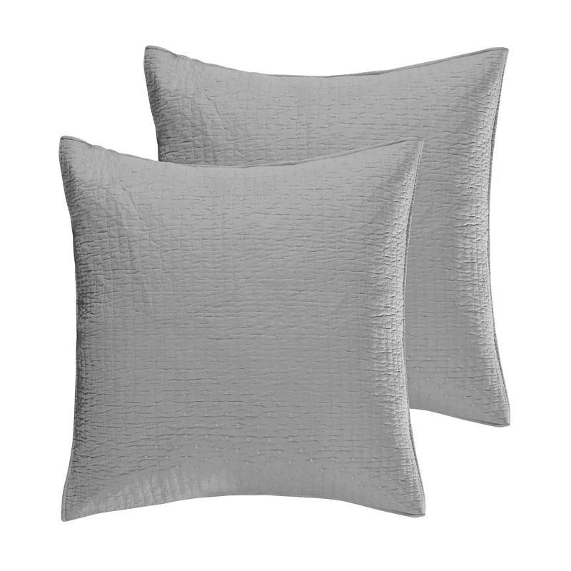 Light Grey Cotton Cross Stitch Euro Sham Set of 2