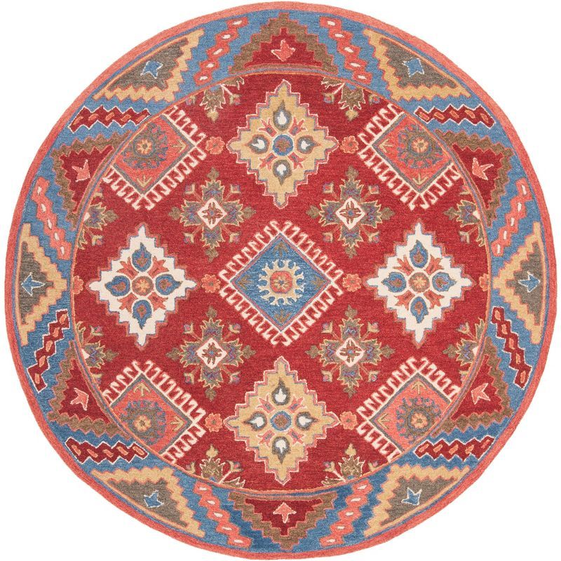 Handmade Red Tufted Wool 3' Round Area Rug