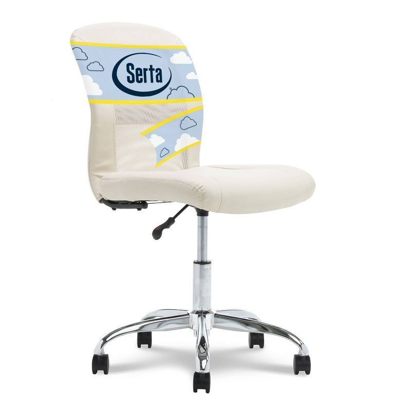 Cream Faux Leather and Mesh Swivel Ergonomic Task Chair