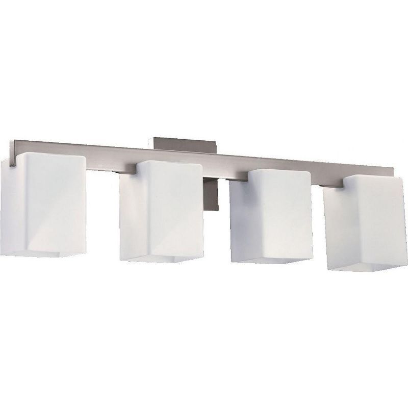 Satin Nickel 4-Light Outdoor Vanity Fixture with Frosted Glass Shades