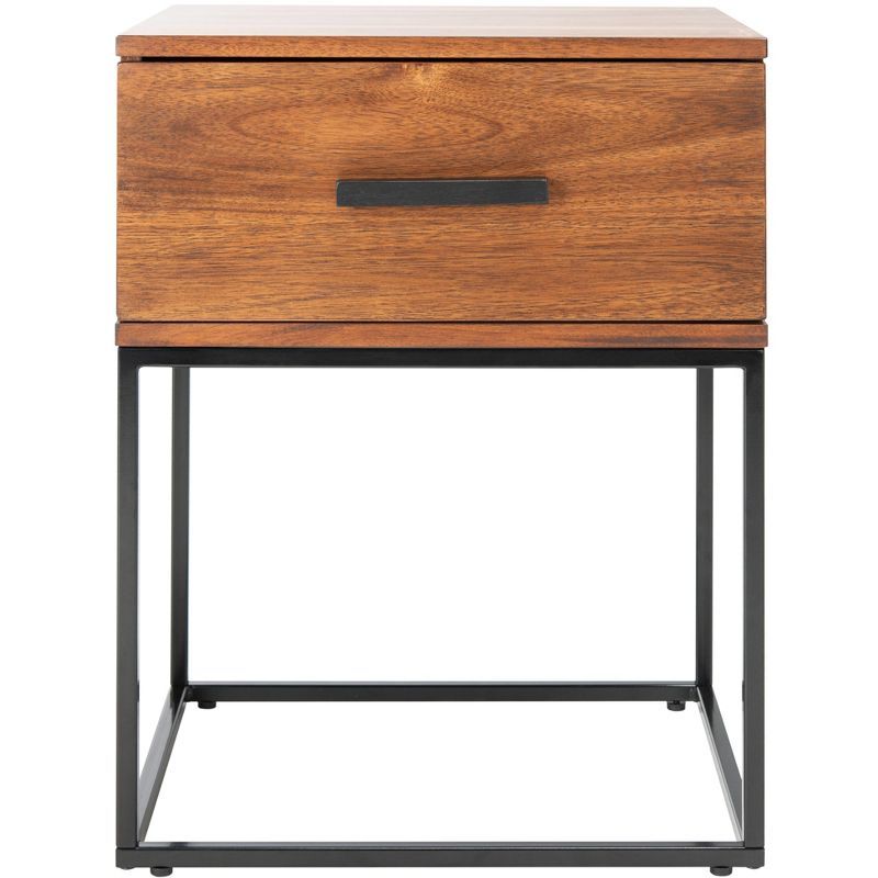 Marquise Brown Mahogany and Black Metal 1-Drawer Nightstand