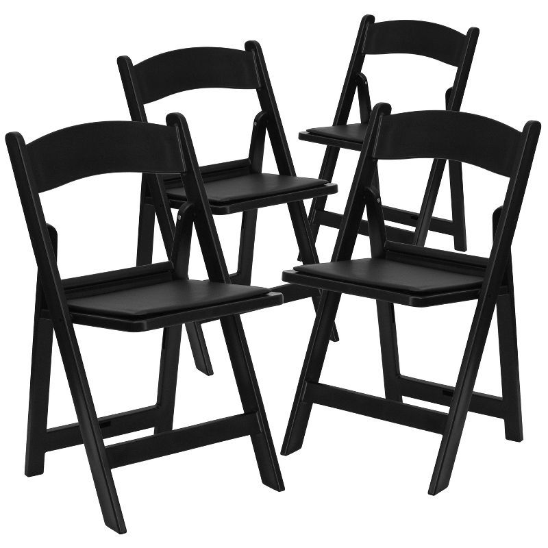 Black Resin Folding Chairs with Cushions, Set of 4