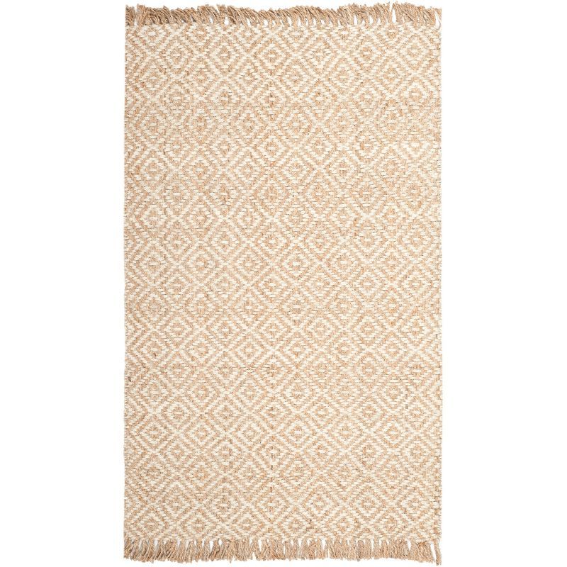 Ivory and Natural Handwoven Jute Area Rug 5' x 8'