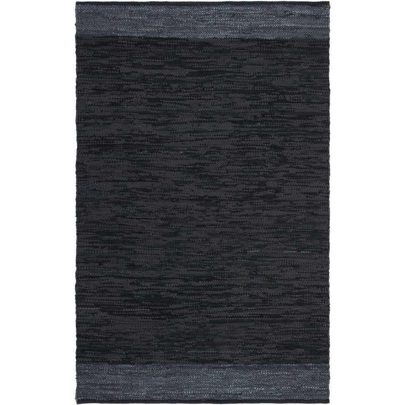 Handmade Black and Grey Leather 6' x 9' Area Rug