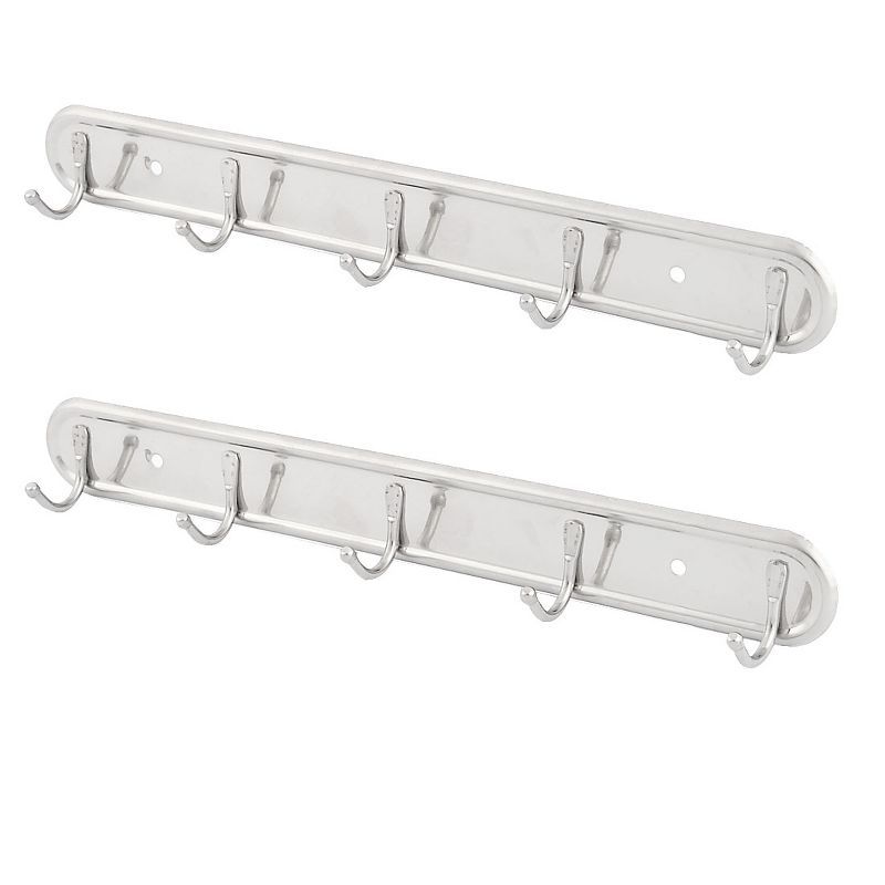 Silver Wall Mounted 5-Hook Towel and Coat Rack Set