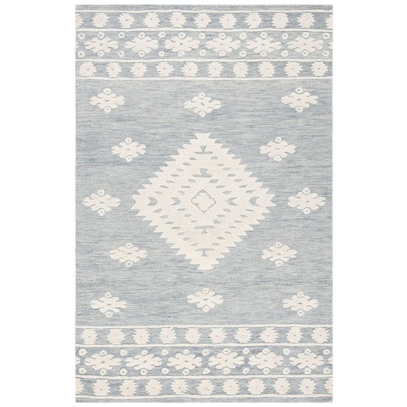 Ivory and Light Grey Handmade Wool Tufted 6' x 9' Area Rug