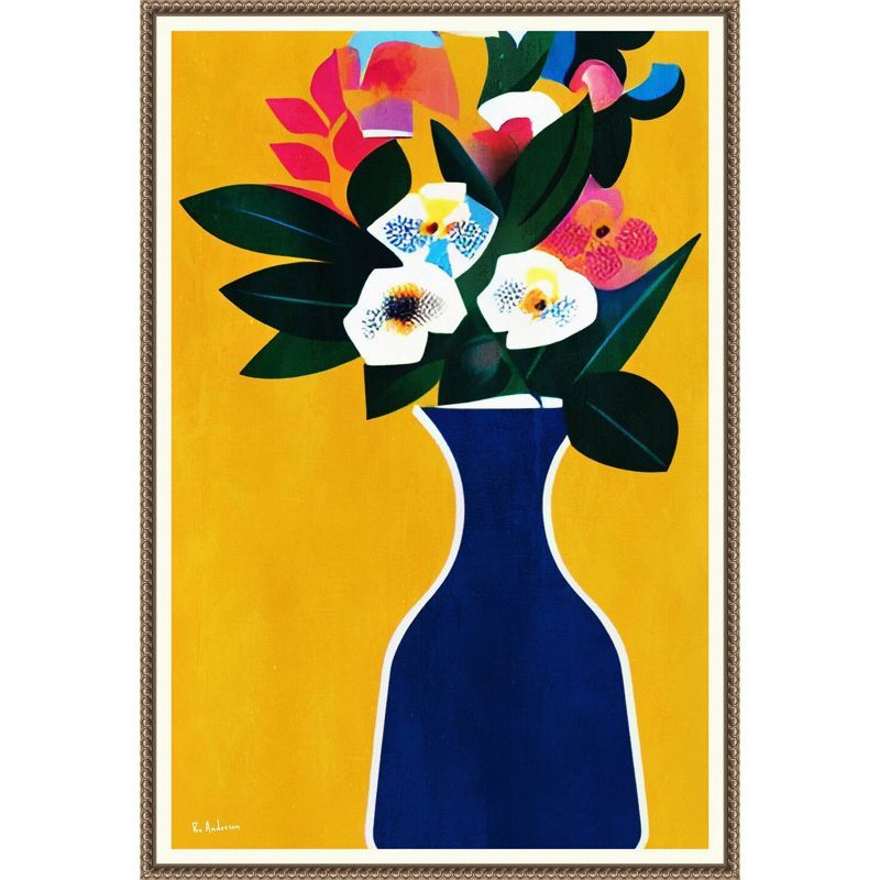 Sunshine Flowers Abstract Canvas Print with Bronze Frame