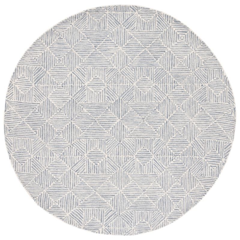 Grey and Ivory Round Tufted Wool Area Rug, 6' x 6'