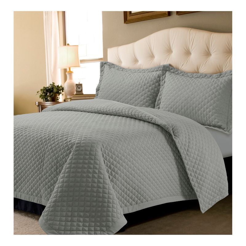 Silver Grey Twin Microfiber Diamond Quilt Set