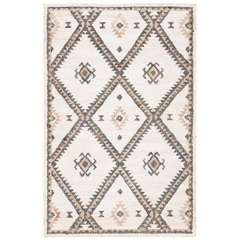 Ivory and Black Handmade Flat Woven 4' x 6' Area Rug