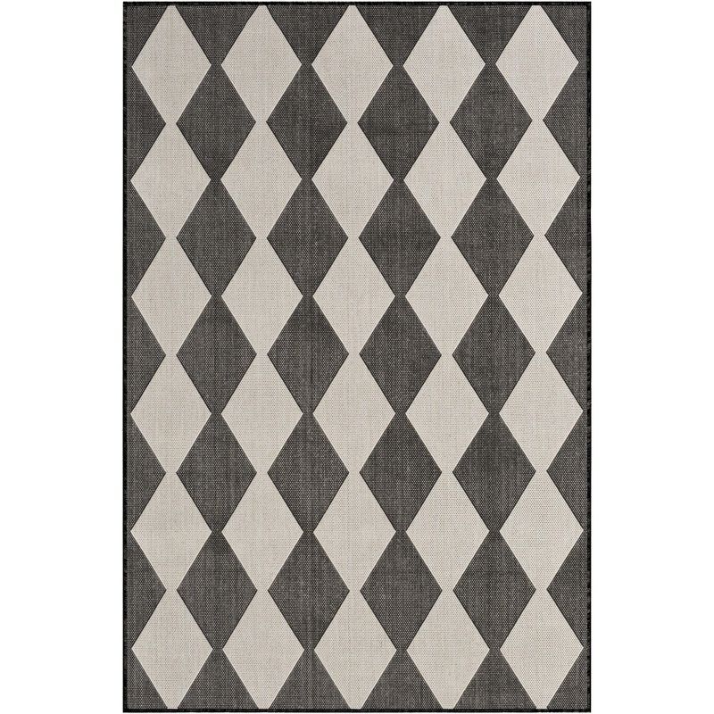 Black and White Diamond Pattern 4' x 6' Outdoor Rug