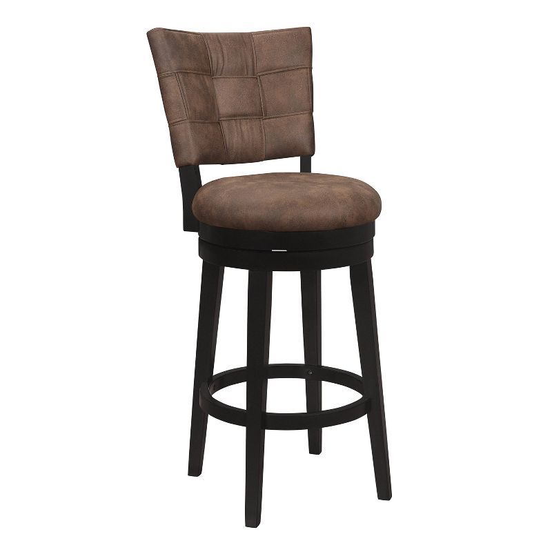 Chestnut Brown Faux Leather & Black Rubberwood Swivel Barstool