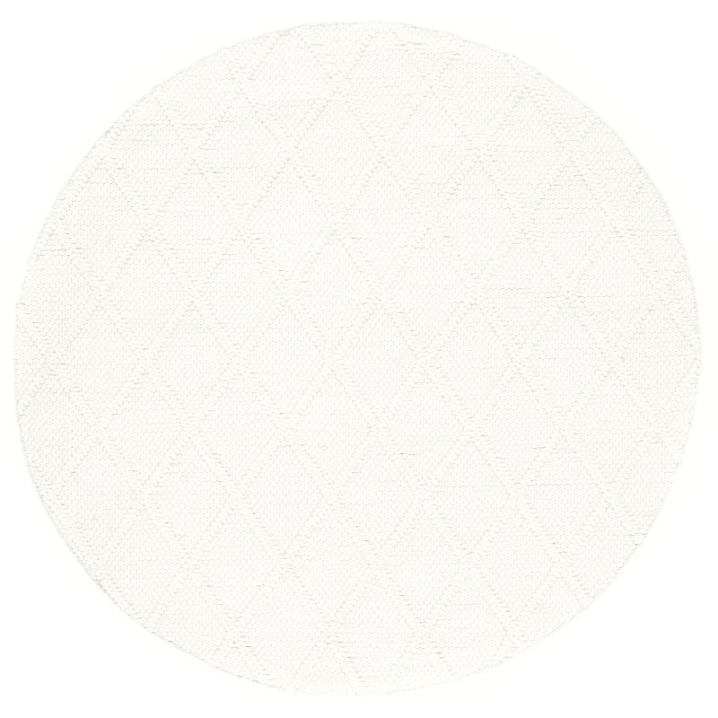 Ivory Round Handwoven Wool and Viscose Area Rug